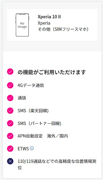 SIMフリー Xperia 10 II XQ-AU42 楽天モバイル 使える