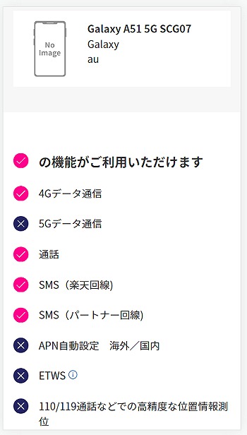 楽天モバイル Galaxy A51 5G SCG07 使える