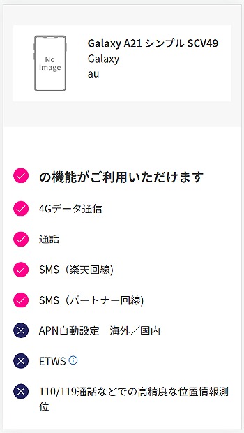 楽天モバイル Galaxy A21 シンプル SCV49 使える