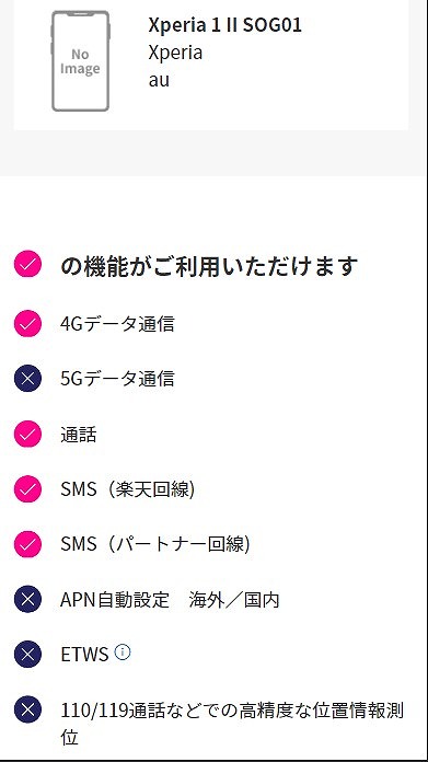 楽天モバイル Xperia 1 II SOG01 使える