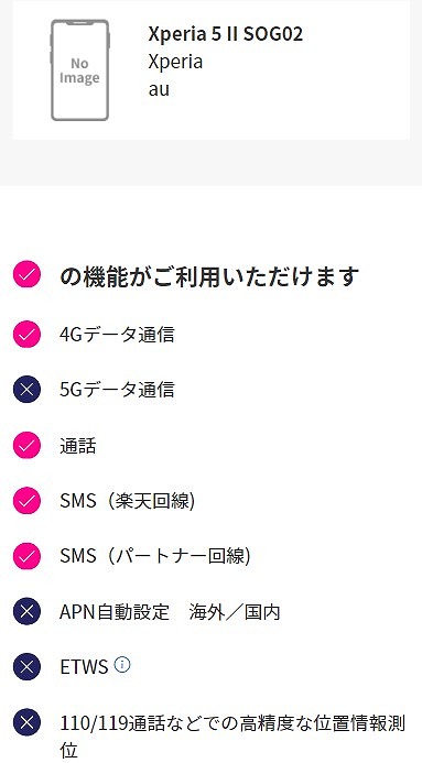 楽天モバイル Xperia 5 II SOG02 使える