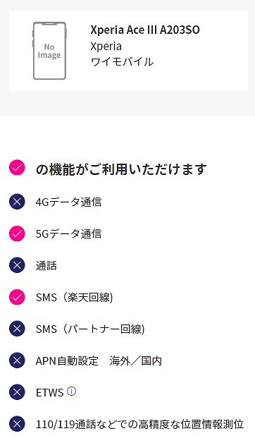 ワイモバイル Xperia Ace III A203SO 楽天モバイル 使える