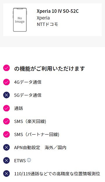 ドコモ Xperia 10 IV SO-52C 楽天モバイル 使える