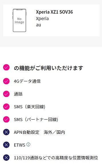 au Xperia XZ1 SOV36 楽天モバイル 使える