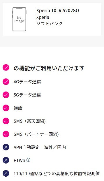ソフトバンク Xperia 10 IV A202SO 楽天モバイル 使える