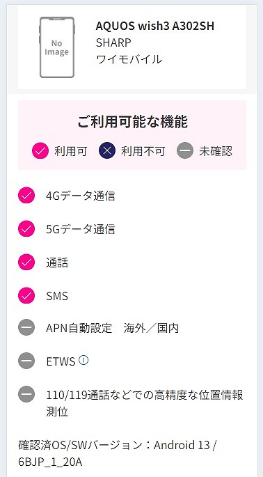 楽天モバイル AQUOS wish3 A302SH ワイモバイル 使える