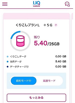 UQモバイル 節約モード