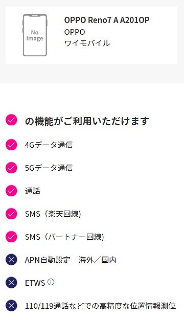 ワイモバイル OPPO Reno7 A 楽天モバイルで使える