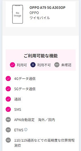 ワイモバイル版OPPO A79 5G 楽天モバイル 使える
