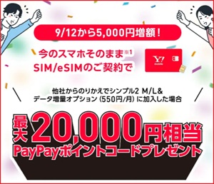 ワイモバイル SIMのみ eSIMのみ キャンペーン